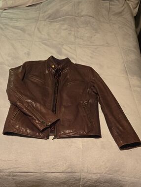 Danier Brown Leather Bomber Jacket